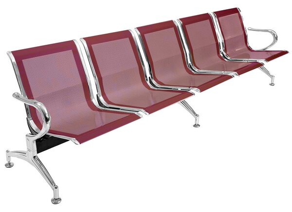 Panca per Sala d'Attesa 5 Posti in Acciaio Rosso