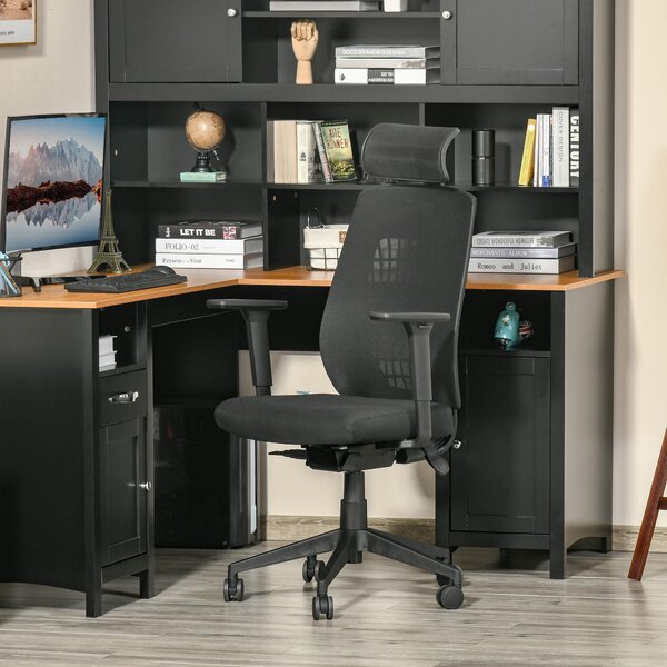 Sedia Poltrona Direzionale da Ufficio 67x64x118-126 cm in Tessuto a Rete Nero