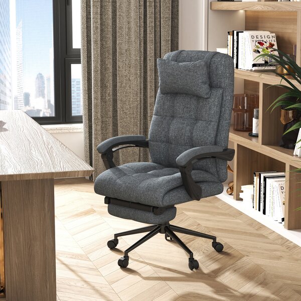 Sedia Poltrona Presidenziale da Ufficio 66x70x116-124 cm con Poggiapiedi in Tessuto Grigio