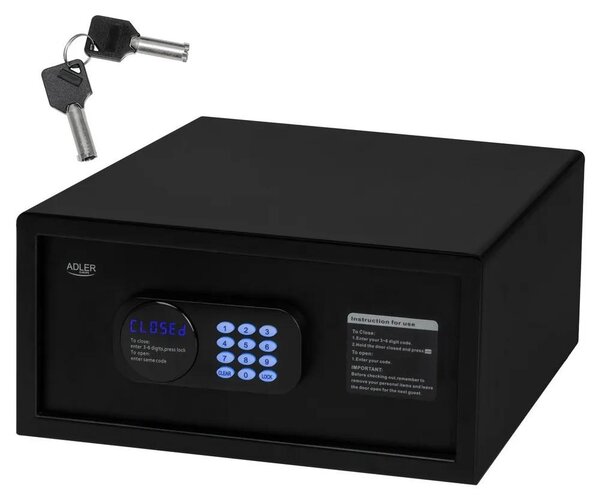 Cassaforte elettronica Adler AD 1045, adatta per uso domestico o in ufficio, capacità 14 litri, in acciaio