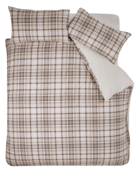 Set copripiumino e federa marrone in sherpa per letto matrimoniale e per letto esteso 230x220 cm Cosy Sherpa Check – Catherine Lansfield