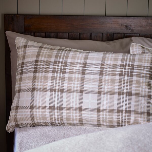 Set copripiumino e federa marrone in sherpa per letto matrimoniale e per letto esteso 230x220 cm Cosy Sherpa Check – Catherine Lansfield