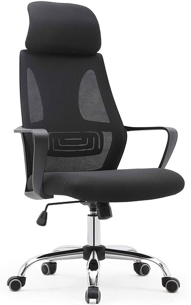 Sedia Poltrona Direzionale da Ufficio 63x62x117 cm in Tessuto a Rete Nera