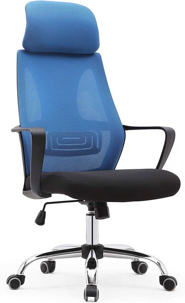 Sedia Poltrona Direzionale da Ufficio 63x62x117 cm in Tessuto a Rete Nera e Blu