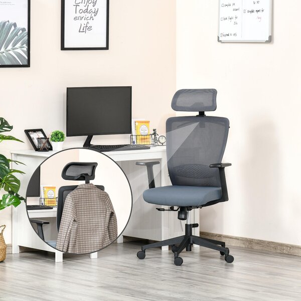 Sedia Poltrona Direzionale da Ufficio 67x66x110-120 cm in Tessuto a Rete Grigio