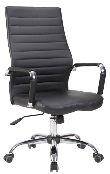 Sedia Poltrona Direzionale da Ufficio 57x55x104/111 cm in Acciaio e Similpelle Nera