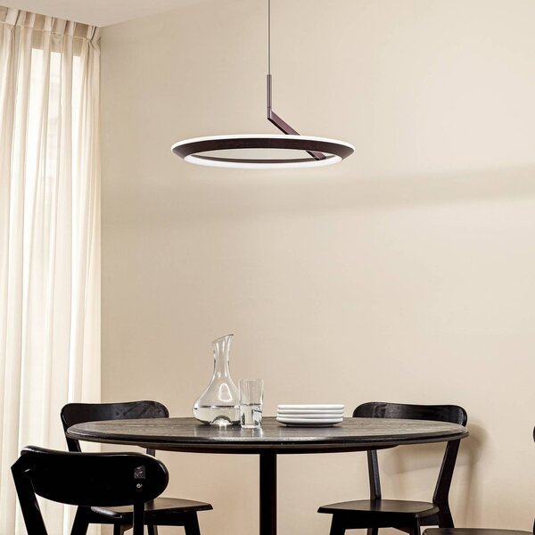 Lucande Lampada LED a sospensione Eldra, marrone caffè, Ø 55 cm, CCT Eldra Lucande, dimmerabile, Marrone / Ruggine, Soggiorno / Sala da pranzo, Metallo, Moderno