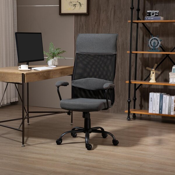 Sedia Poltrona Direzionale da Ufficio 58x61,5x117-125 cm in Tessuto Grigio