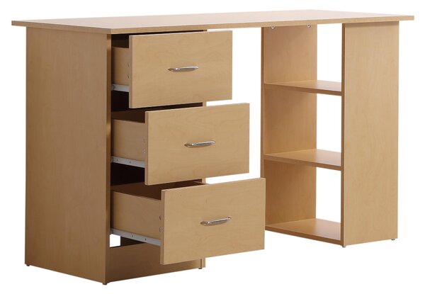 Scrivania da Ufficio con 3 Cassetti e Ripiani in Legno Naturale 120x49x72 cm