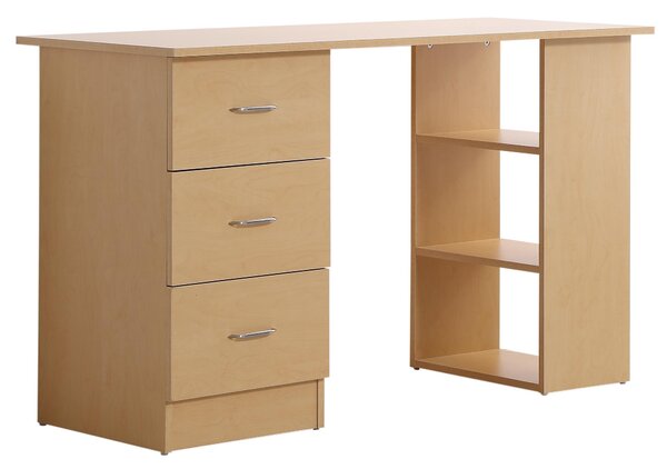 Scrivania da Ufficio con 3 Cassetti e Ripiani in Legno Naturale 120x49x72 cm