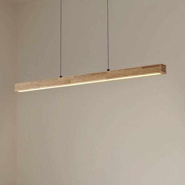 Lampada a sospensione Emara Lucande, dimmerabile, Legno chiaro, Soggiorno / Sala da pranzo, Legno, Design, Lampada a sospensione