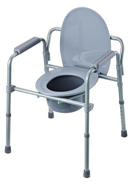Sedia WC Altezza Regolabile in Tubi di Ferro Grigio 53.3x56.5x60-74.5 cm