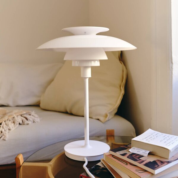 Louis Poulsen Lampada da tavolo di design PH 80, Bianco / Opale, Soggiorno / Sala da pranzo, Alluminio, Scandinavo, Lampada da tavolo