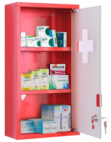 Armadietto per Medicinali Rosso 25x12x48 cm