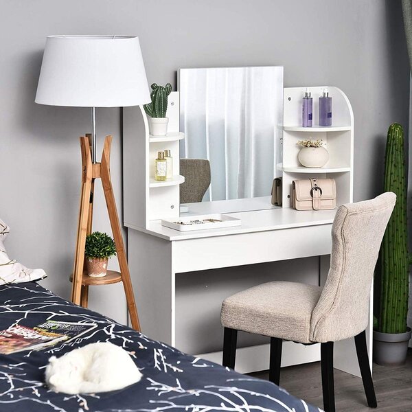 Consolle Trucco con Specchio 108x40x142 cm in Legno Bianca