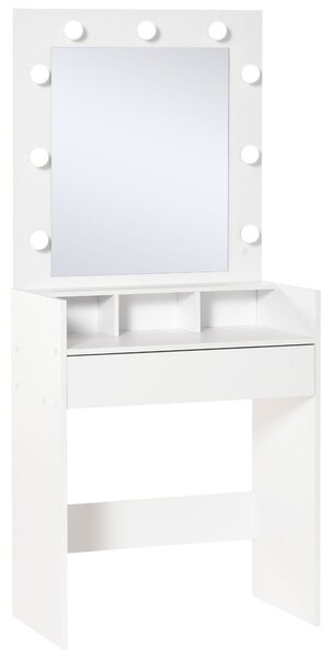 Toletta da Camera con Specchio e LED 70x40x160 cm in Legno Truciolare Bianco