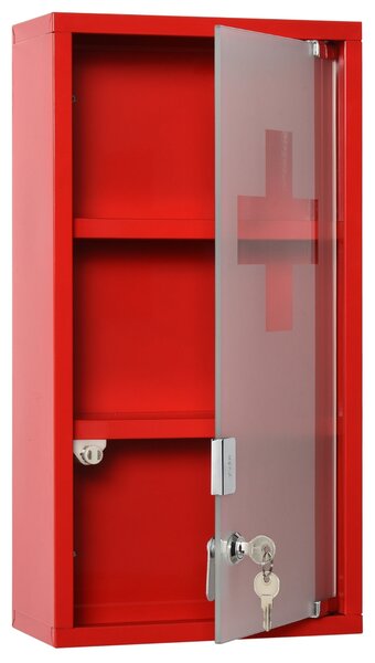 Armadietto per Medicinali 25x12x48 cm 3 Ripiani in Acciaio e Vetro Rosso