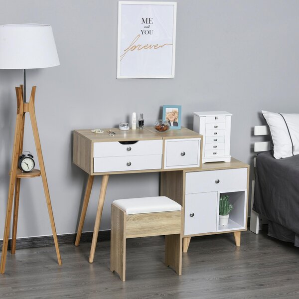Consolle Trucco 105x45x123 cm con Specchio 4 Cassetti e Sgabello
