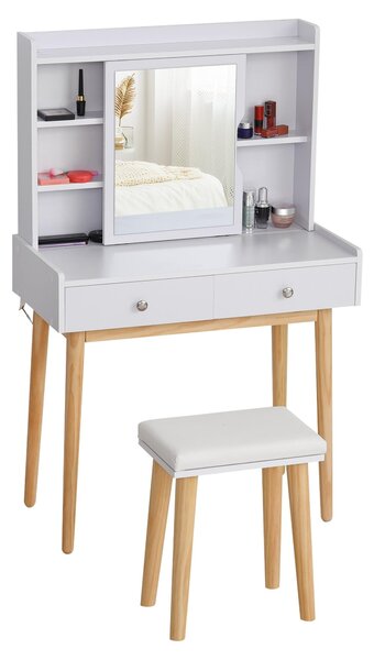 Consolle Trucco 80x40x127 cm con Specchio e Sgabello Bianca