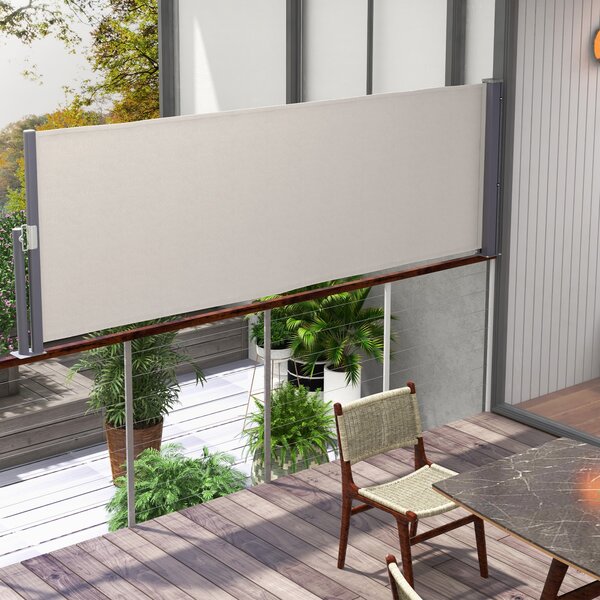 Outsunny Tenda laterale schermo protettivo paravento retrattile 3 x 1 m alluminio poliestere anti-UV alta densità 180 g/m² grigio