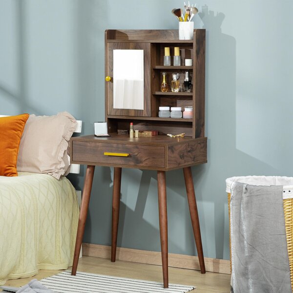 Consolle Trucco con Specchio 60x45x134 cm in Legno con Specchio Noce