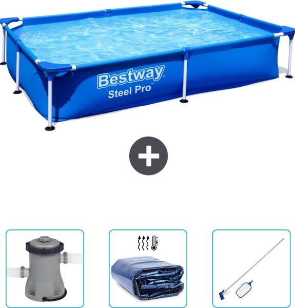Piscina rettangolare Bestway Steel Pro - 221 x 150 x 43 cm - blu - include pompa - tenda - kit di pulizia