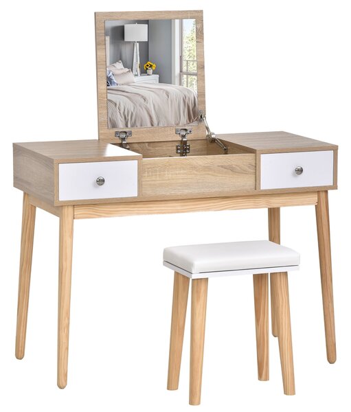 Consolle Trucco Moderna 100x45x118 cm con Specchio e Sgabello