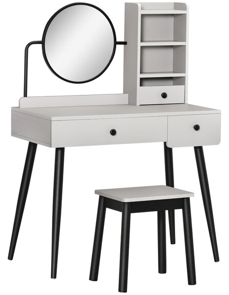 Consolle Trucco con Specchio e Sgabello in Truciolato Grigio