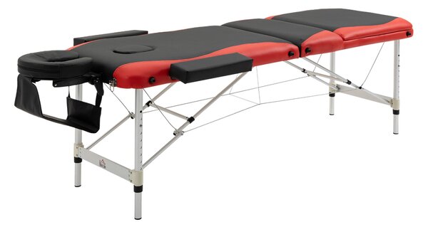 Lettino da Massaggio Fisioterapia 2 Snodi 215x60x84 cm in Alluminio Nero e Rosso