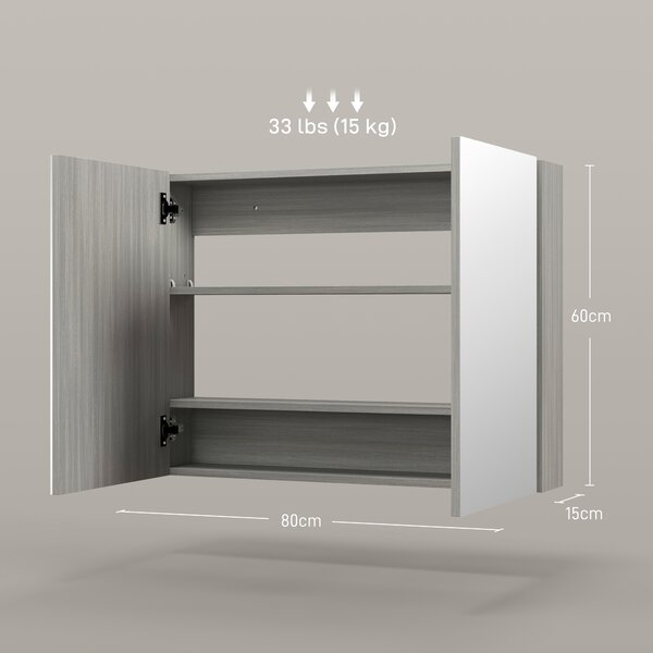 HOMCOM Armadio da parete per bagno con specchio, doppie ante e mensole regolabili, 80x15x60cm, Grigio | Aosom Italy