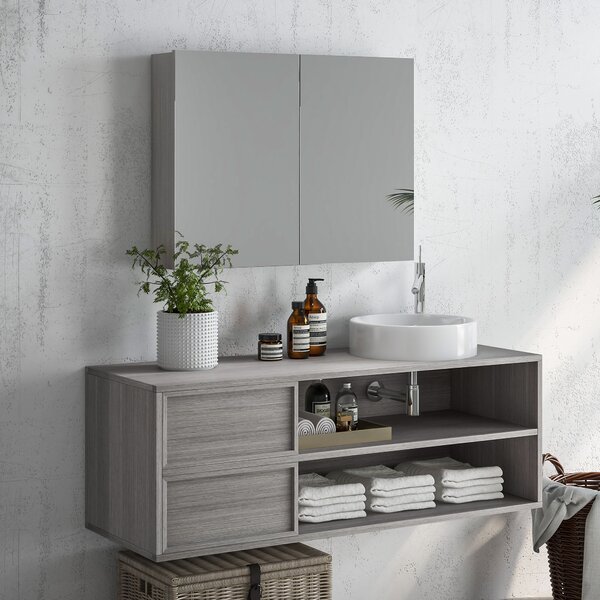 HOMCOM Armadio da parete per bagno con specchio, doppie ante e mensole regolabili, 80x15x60cm, Grigio | Aosom Italy