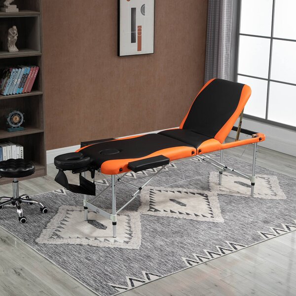 Lettino da Massaggio Fisioterapia 2 Snodi 214x60x82 cm in Alluminio Nero e Arancione