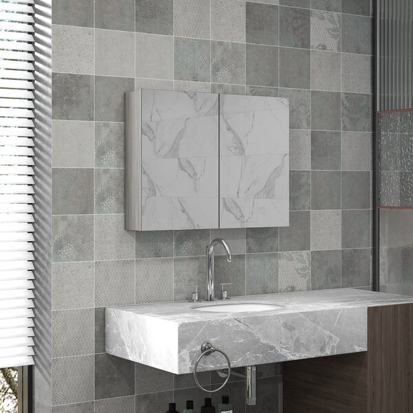 HOMCOM Armadio da parete per bagno con specchio, doppie ante e mensole regolabili, 80x15x60cm, Grigio | Aosom Italy
