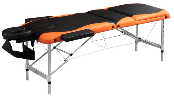 Lettino da Massaggio Fisioterapia 2 Snodi 214x60x82 cm in Alluminio Nero e Arancione