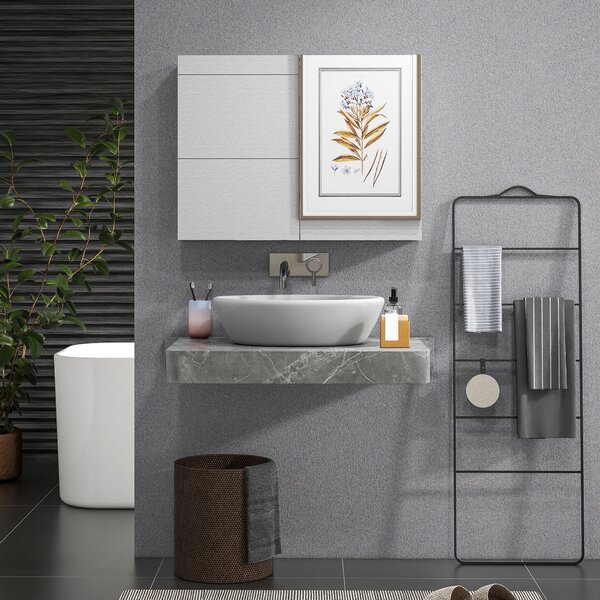 HOMCOM Armadio da parete per bagno con specchio, doppie ante e mensole regolabili, 80x15x60cm, Grigio | Aosom Italy