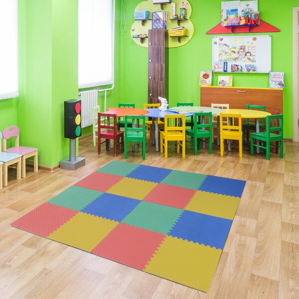 Tappeto Puzzle in EVA per Bambini Antiscivolo 16 Pezzi Multicolori 63.5x63.5x2 cm
