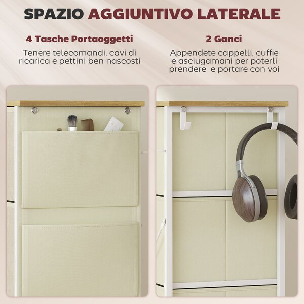 HOMCOM Cassettiera 8 Cassetti Pieghevoli con 4 Tasche e 2 Ganci, in Legno, Acciaio e Tessuto, 86x30x94.5 cm | Aosom Italy