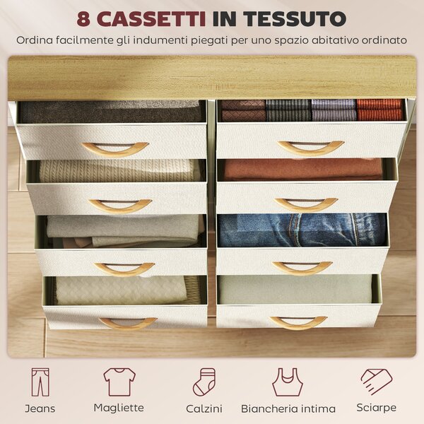 HOMCOM Cassettiera 8 Cassetti Pieghevoli con 4 Tasche e 2 Ganci, in Legno, Acciaio e Tessuto, 86x30x94.5 cm | Aosom Italy