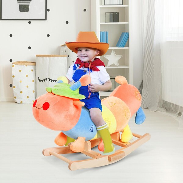 Dondolo per Bambini in Legno e Peluche Bruco Multicolore