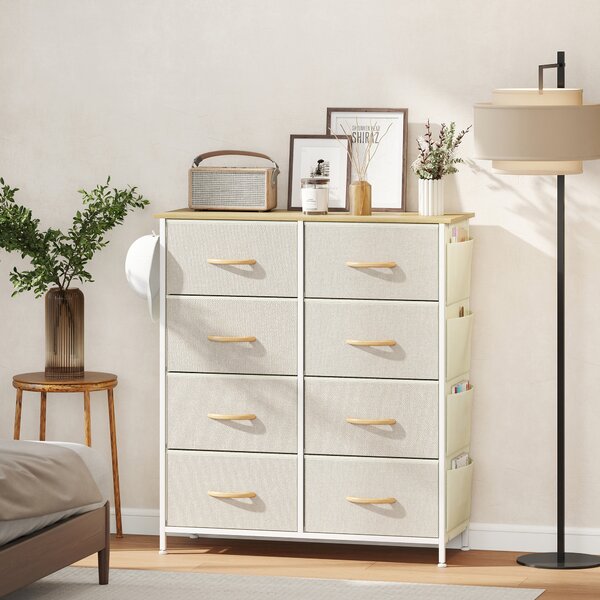 HOMCOM Cassettiera 8 Cassetti Pieghevoli con 4 Tasche e 2 Ganci, in Legno, Acciaio e Tessuto, 86x30x94.5 cm | Aosom Italy