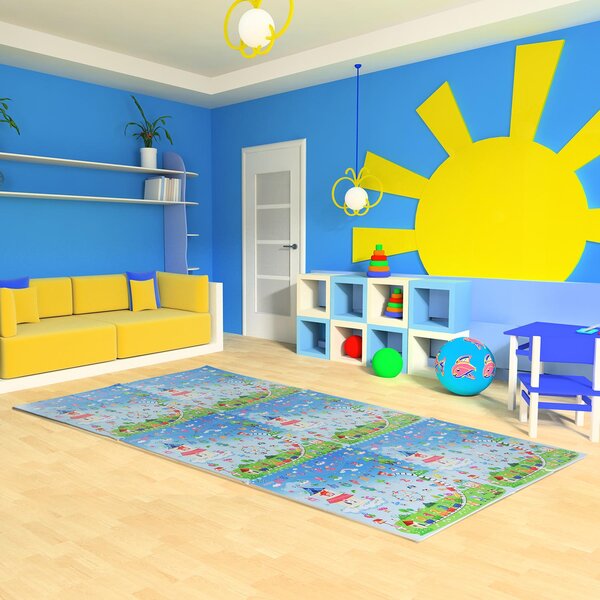 Tappeto Puzzle per Bambini Disegno Fantasia 24 Tessere 61.5x61.5 cm