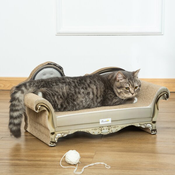 PawHut Graffiatore Cartone per Gatti in Forma di Divano con Catnip per Interno 60x29,5x29 cm Marrone | Aosom Italy