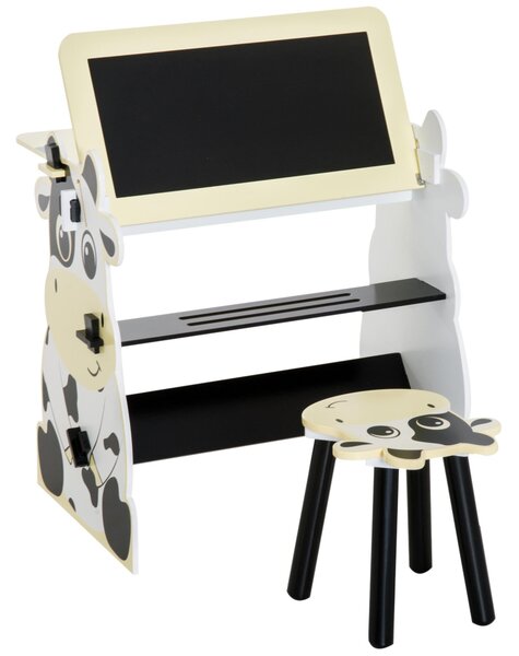 Set Tavolino Lavagna con Sgabello per Bambini Stampa Mucca 60x40x60 cm