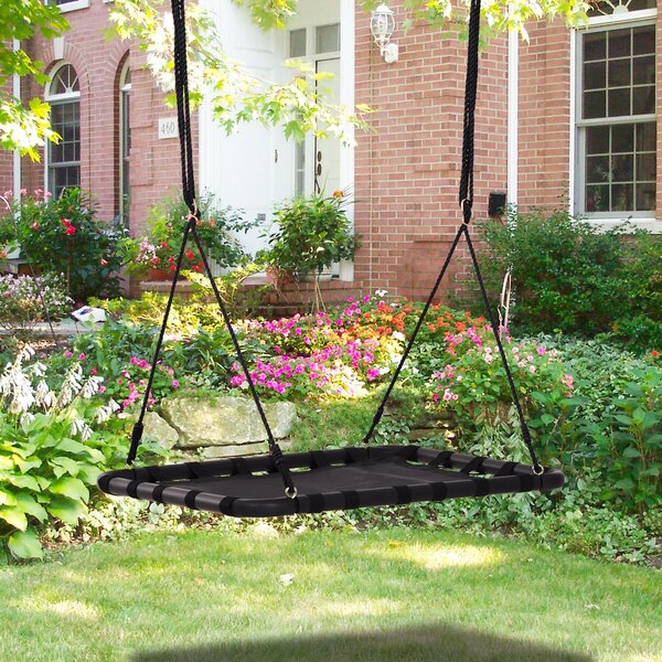 Altalena a Nido da Giardino Rettangolare con Anelli per Bambini Nero 100x76x4 cm