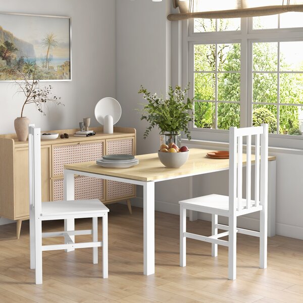 HOMCOM Set di 2 Sedie da Pranzo con Schienale Alto a Doghe e Struttura in Legno di Pino 38,5x47,5x99 cm Bianco | Aosom Italy