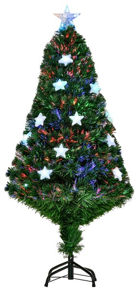 Albero di Natale Artificiale 120 cm in Fibra Ottica con 16 LED a Forma di Stella