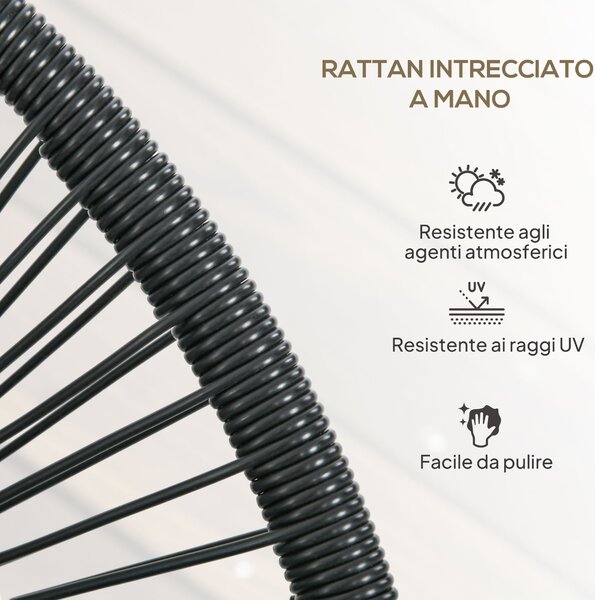 Outsunny Divano da Giardino 2 Posti in Rattan PE e Acciaio con Cuscini e Braccioli, 132x72x83 cm, Nero | Aosom Italy