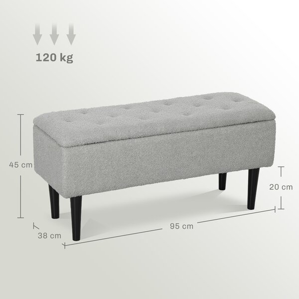 HOMCOM Panca Contenitore Pieghevole Capacità 47 L 95x38x45 cm Rivestito in Peluche Piede del Letto per Soggiorno Camera da Letto Grigio | Aosom Italy