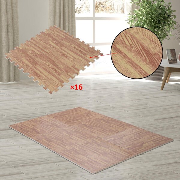 Tappeto Puzzle ad Incastro Effetto Legno in Schiuma EVA 60x60 cm