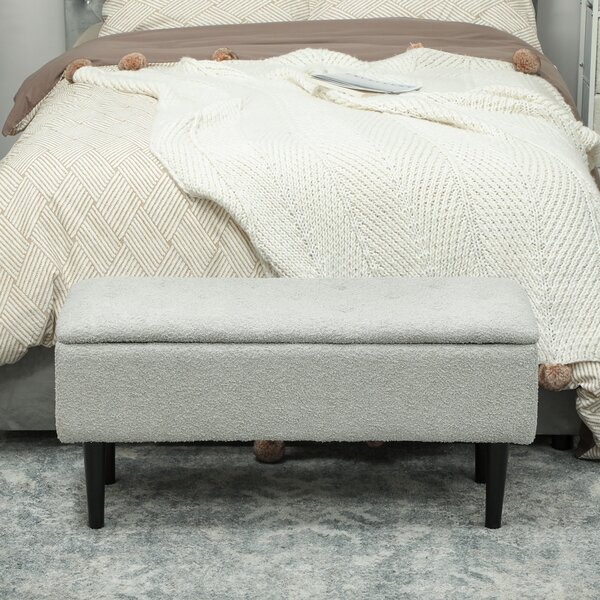 HOMCOM Panca Contenitore Pieghevole Capacità 47 L 95x38x45 cm Rivestito in Peluche Piede del Letto per Soggiorno Camera da Letto Grigio | Aosom Italy